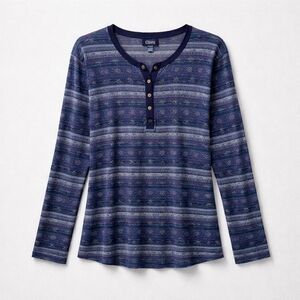 CHAPS Size 2XL Blue Striped Long Sleeve Henley Shirt